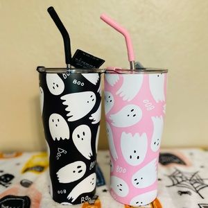 *SOLD* PINK & BLACK HALLOWEEN GHOSTS BOO TUMBLER
